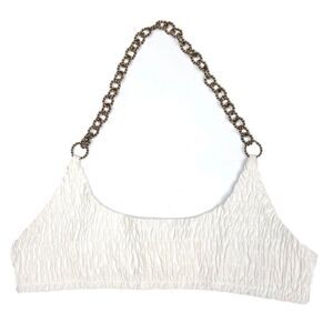 SUPERDOWN Smocked Bikini Top with Chain Halter Strap XS White 90s Y2k Clean Girl